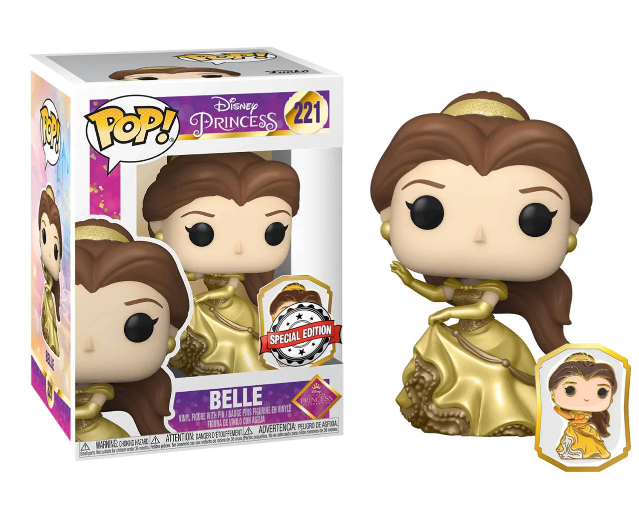 Belle (Dancing Gold) with Pin - The Beauty and the Beast Pop! Vinyl