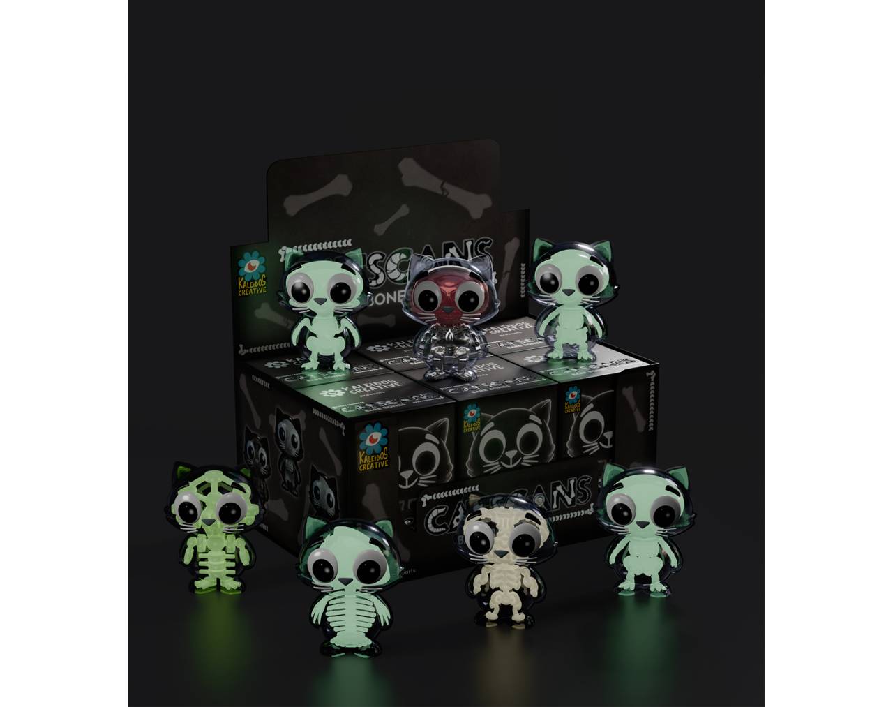 Catscan Bare Bones Glows in the Dark (Cajita sorpresa) - Kaleidos Creative Blind Box Collective Figure