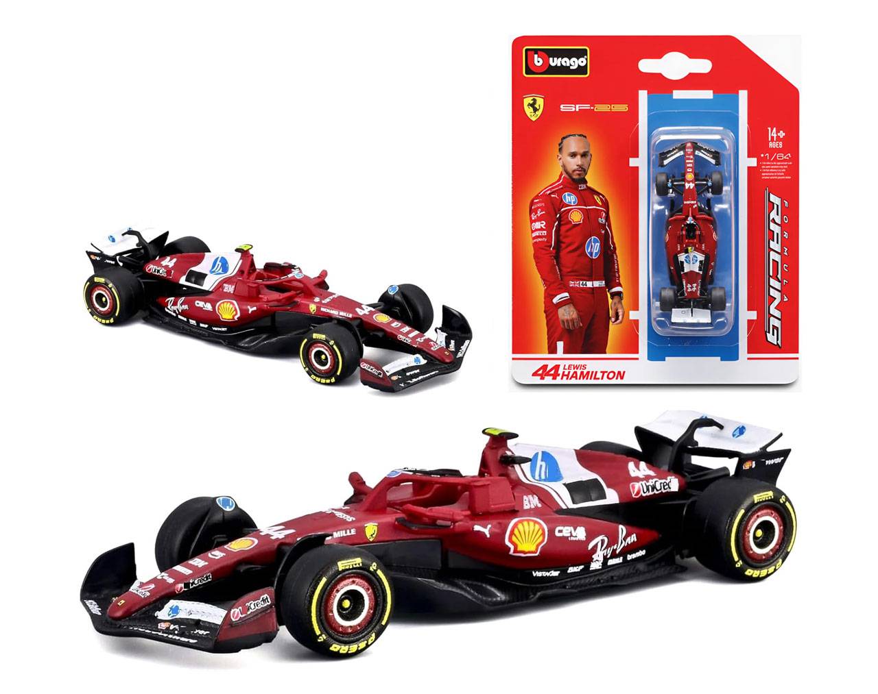Ferrari SF-25 44 Lewis Hamilton (2025) Escala 1:64 - Formula Racing - Die-Cast Burago