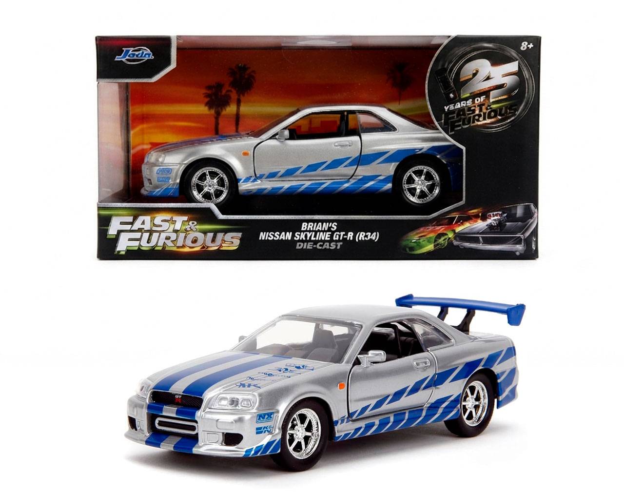 Brian's Nissan Skyline GT-R (R34) Escala 1:32 - 25 Years of Fast and Furious - Die-Cast Jada Toys