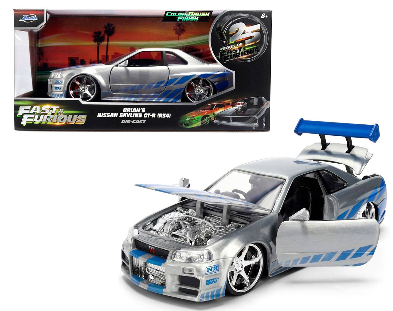 Brian's Nissan Skyline GT-R (R34) Escala 1:24 - 25 Years of Fast and Furious - Die-Cast Jada Toys