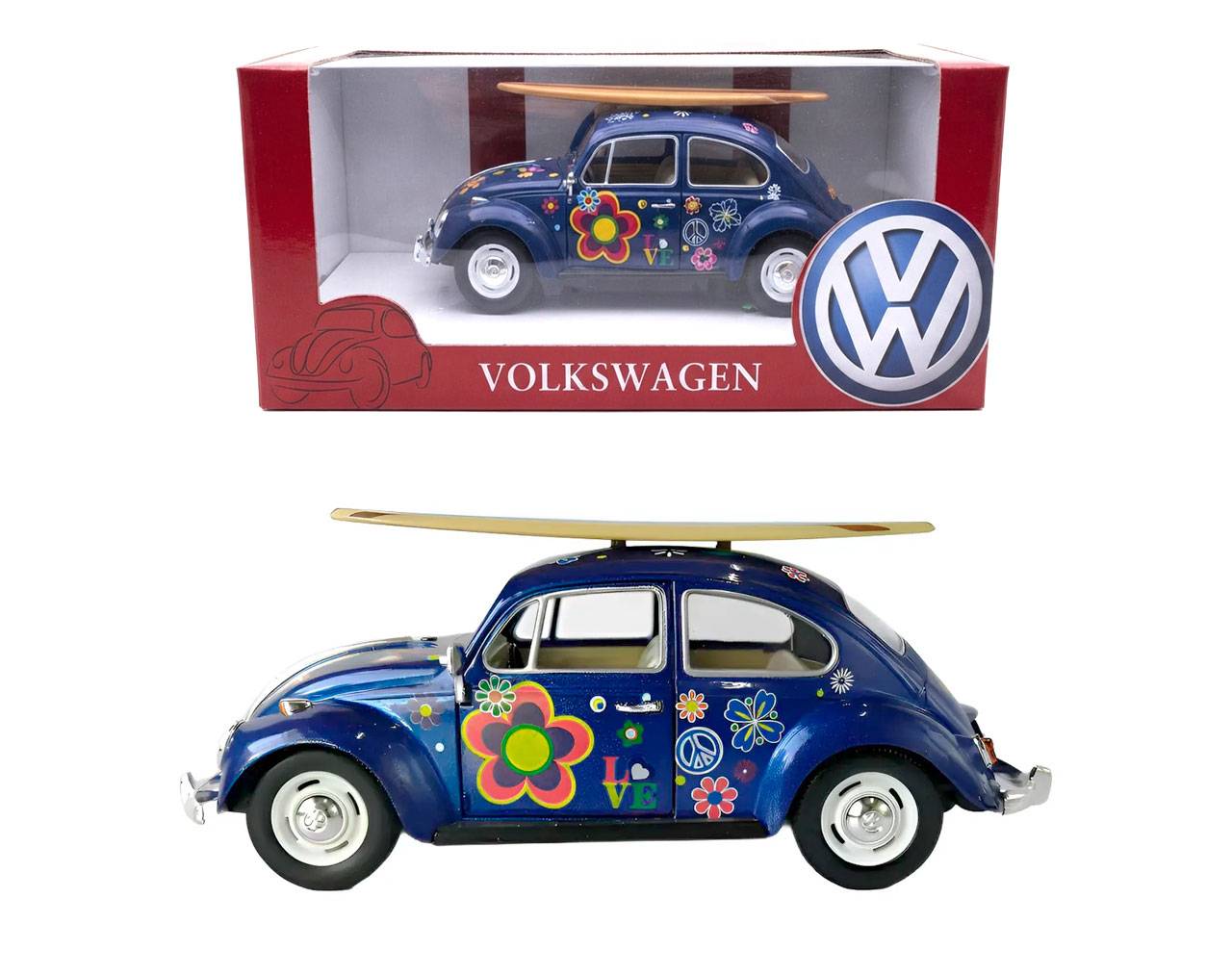 Volkswagen Beetle Blue Hippie Surf (1967) Escala 1:24 - Die-Cast KiNSMART
