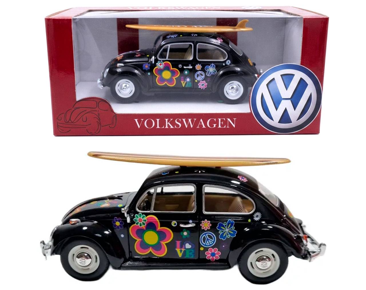 Volkswagen Beetle Black Hippie Surf (1967) Escala 1:24 - Die-Cast KiNSMART
