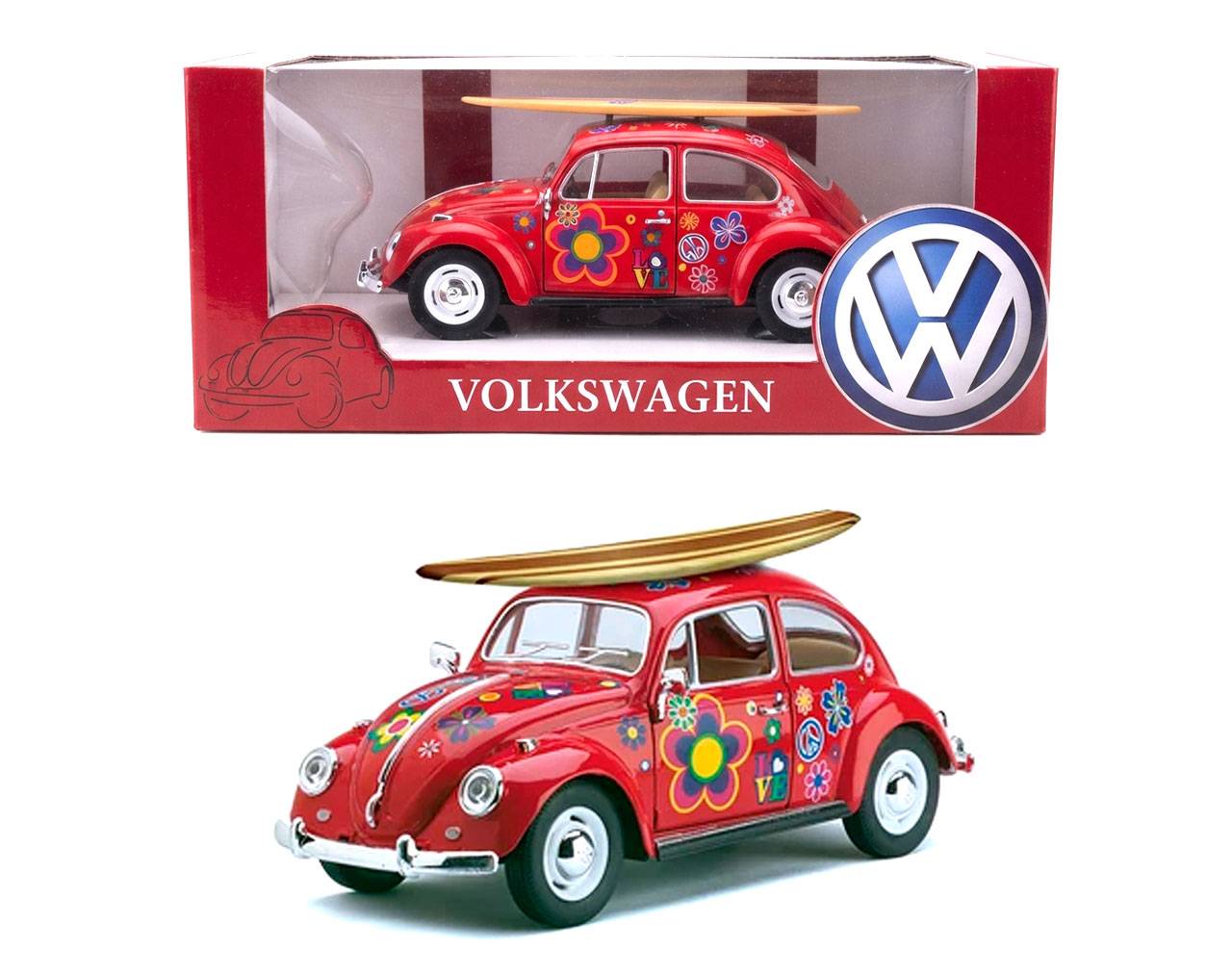 Volkswagen Beetle Red Hippie Surf (1967) Escala 1:24 - Die-Cast KiNSMART