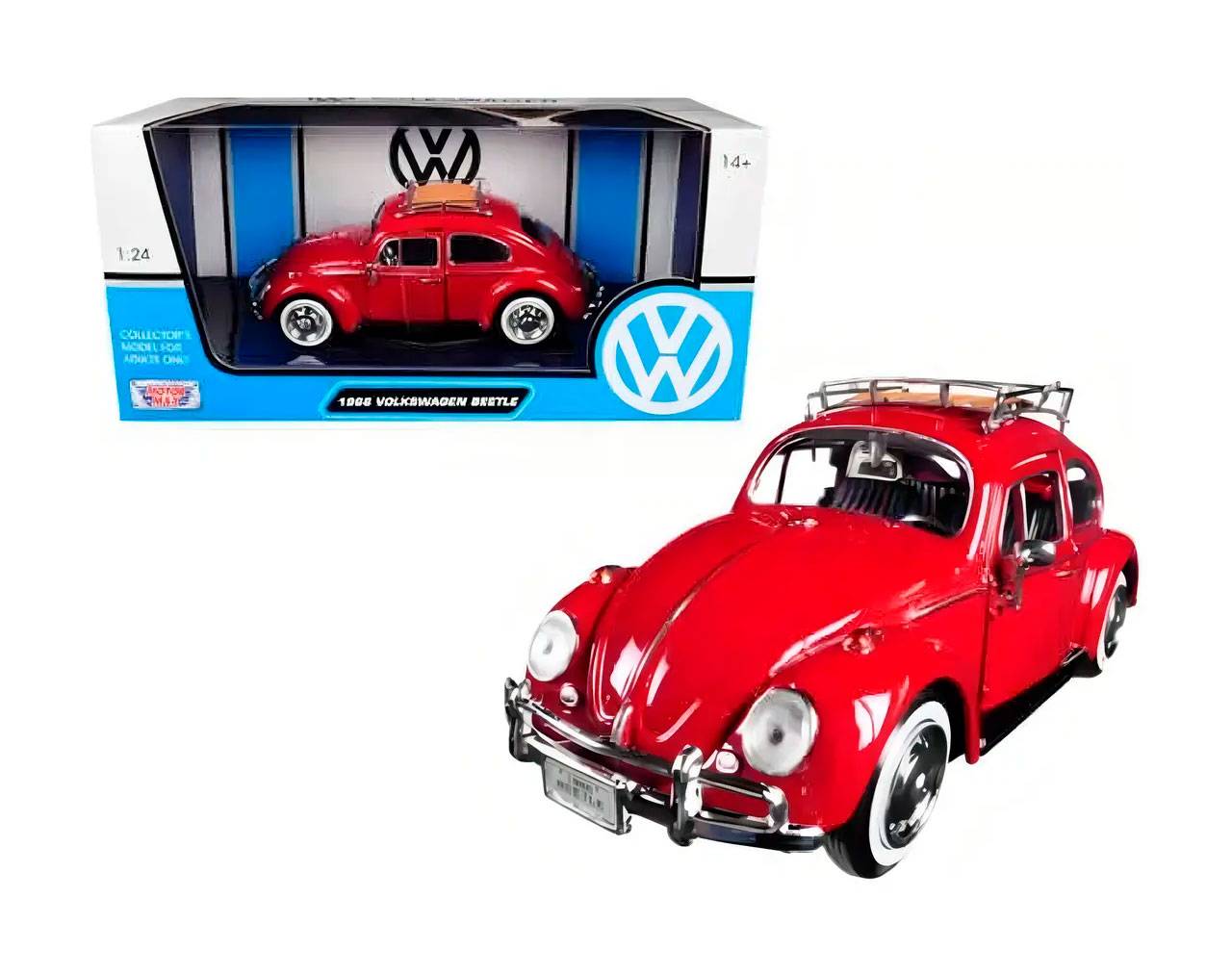 Volkswagen Beetle Red with Roof Luggage Rack (1966) Escala 1:24 - Die-Cast MotorMax