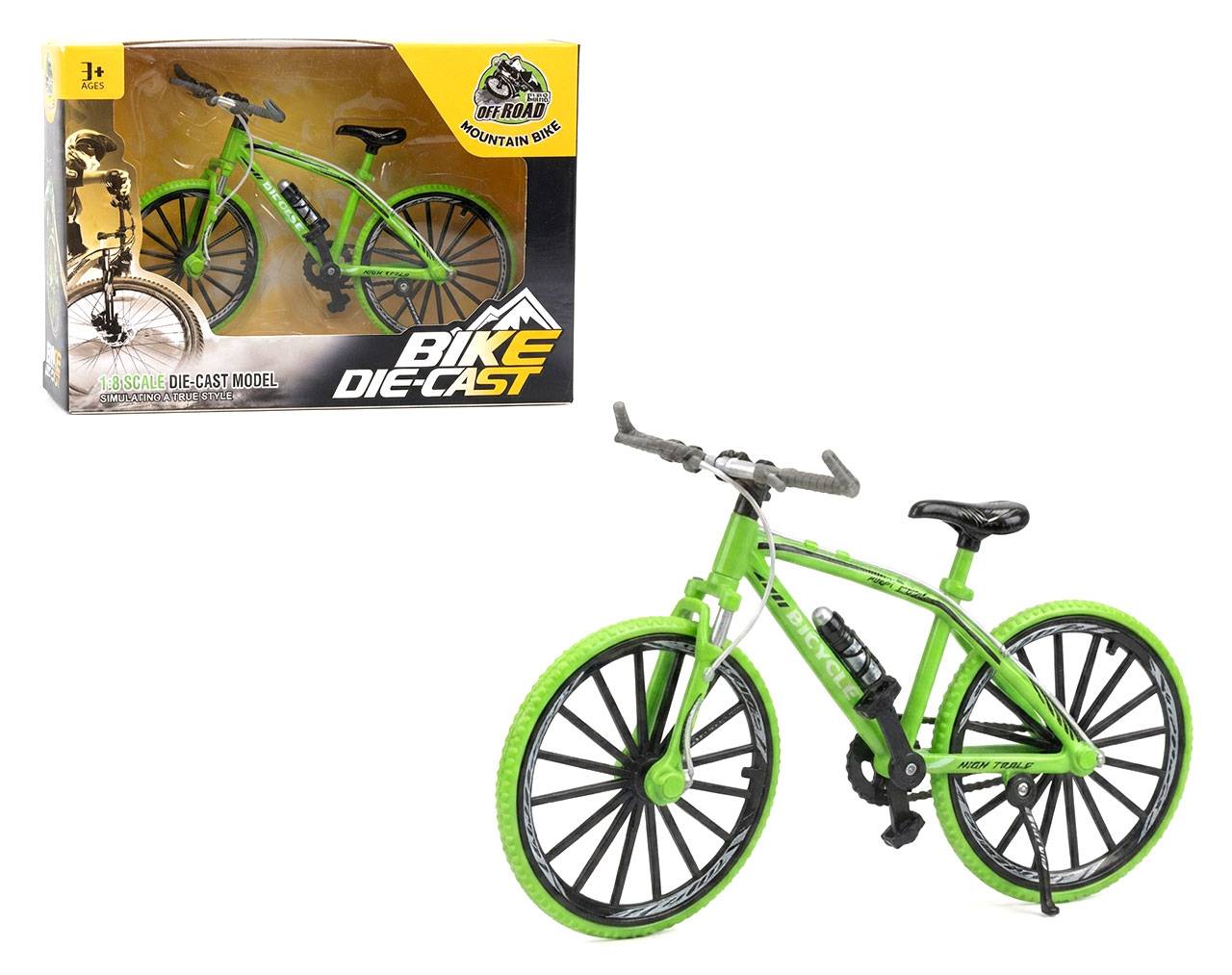 Bicycle with Spoked Wheels (Green) Escala 1:8 - Bike Die-Cast Mountain Metal Bike