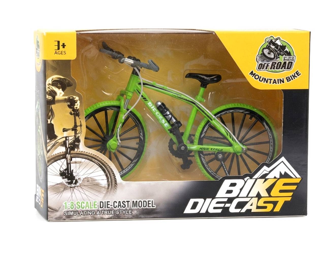Bicycle with Spoked Wheels (Green) Escala 1:8 - Bike Die-Cast Mountain Metal Bike