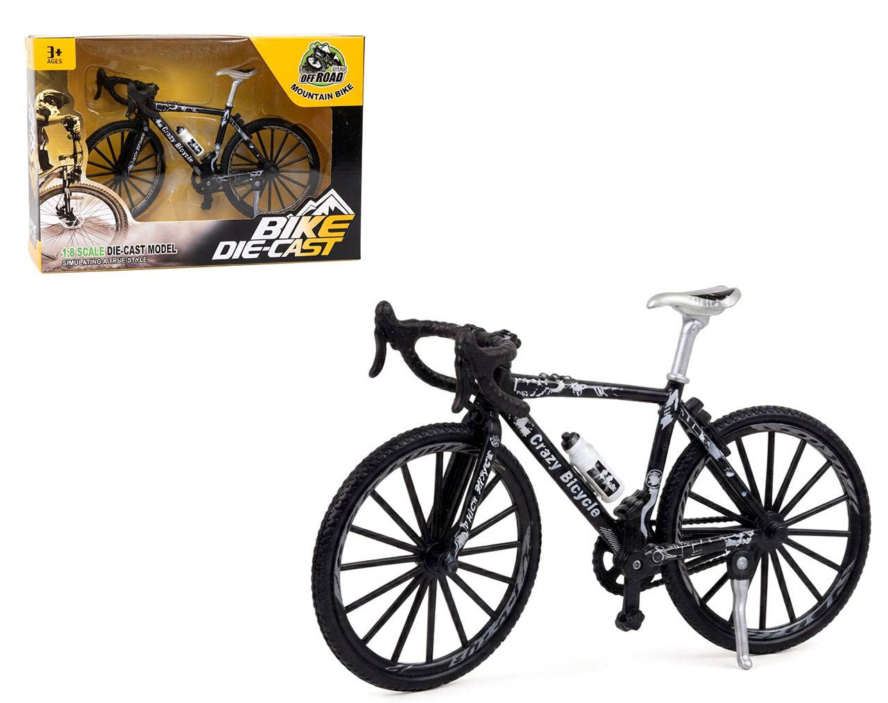 Bicycle with Patterned Frame (Black) Escala 1:8 - Bike Die-Cast Mountain Metal Bike