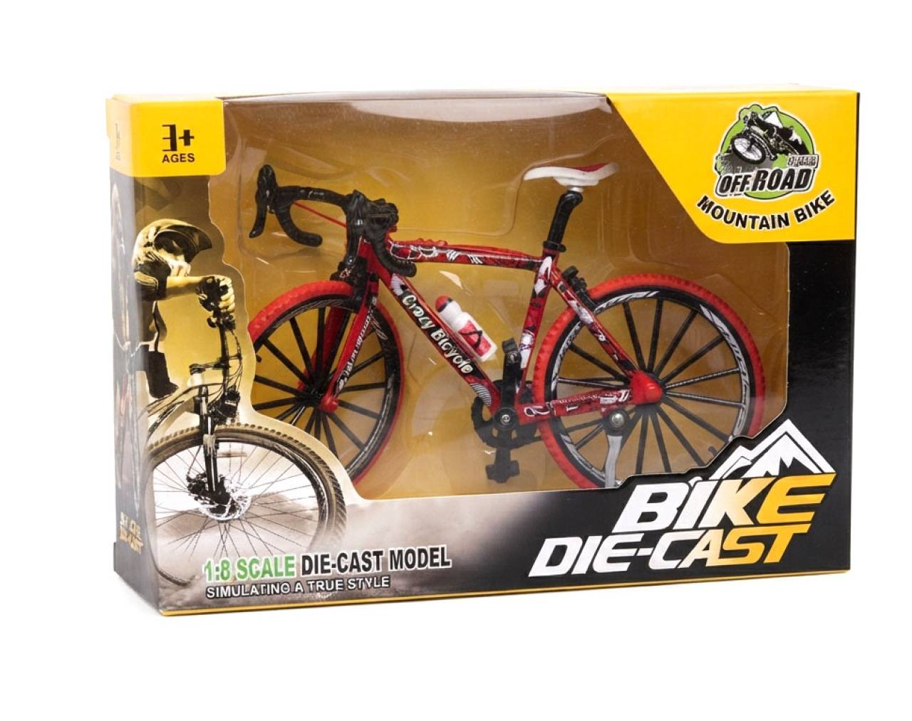 Bicycle with Patterned Frame (Red) Escala 1:8 - Bike Die-Cast Mountain Metal Bike