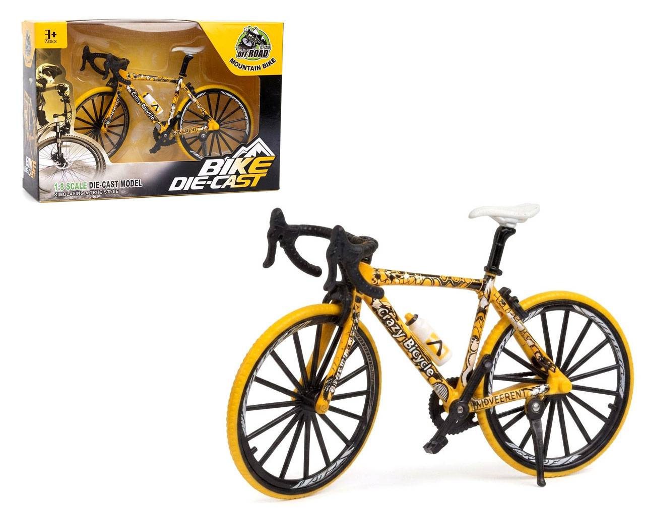 Bicycle with Patterned Frame (Yellow) Escala 1:8 - Bike Die-Cast Mountain Metal Bike