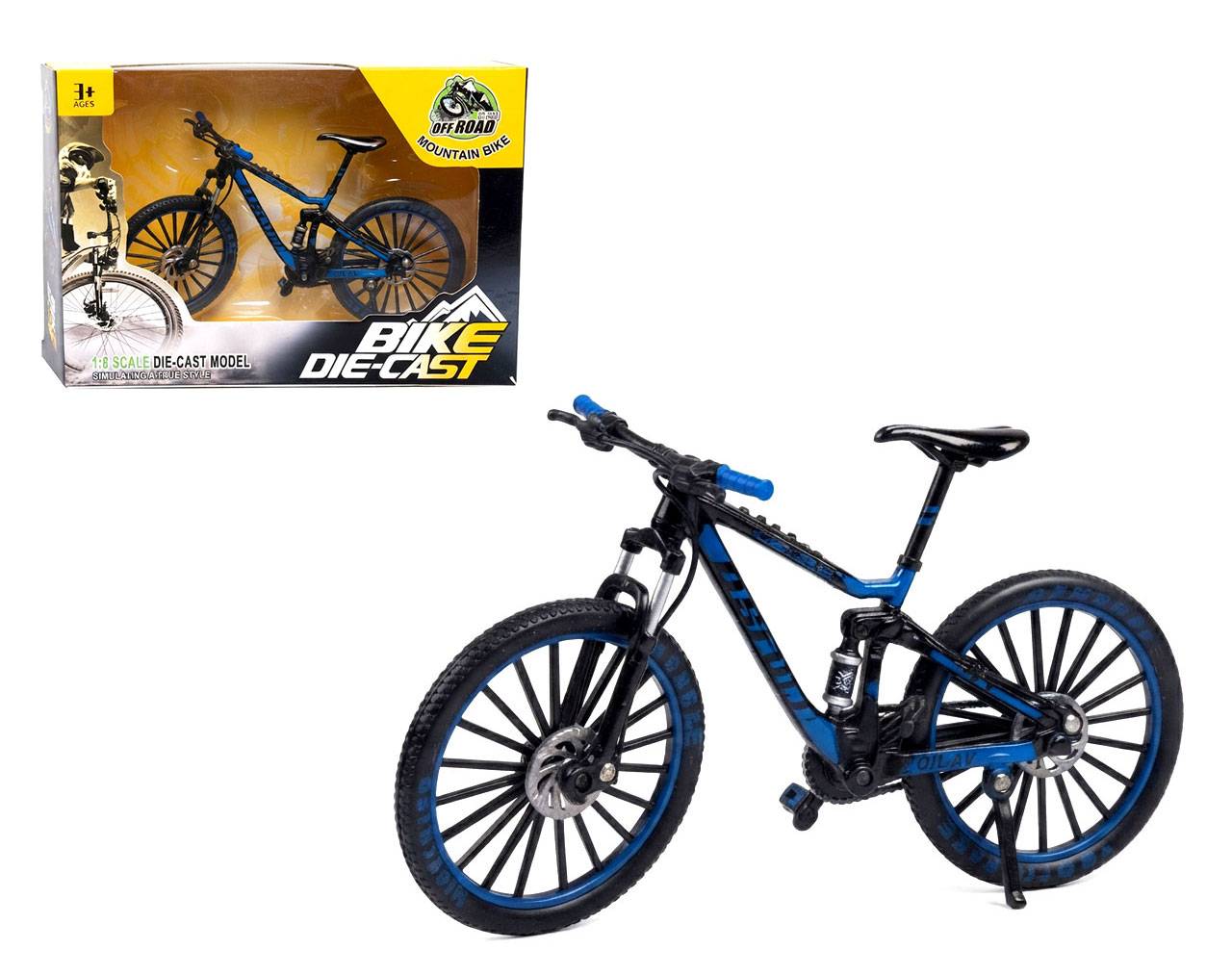 Bicycle Black & Blue with Custom Spoked Wheels Escala 1:8 - Bike Die-Cast Mountain Metal Bike