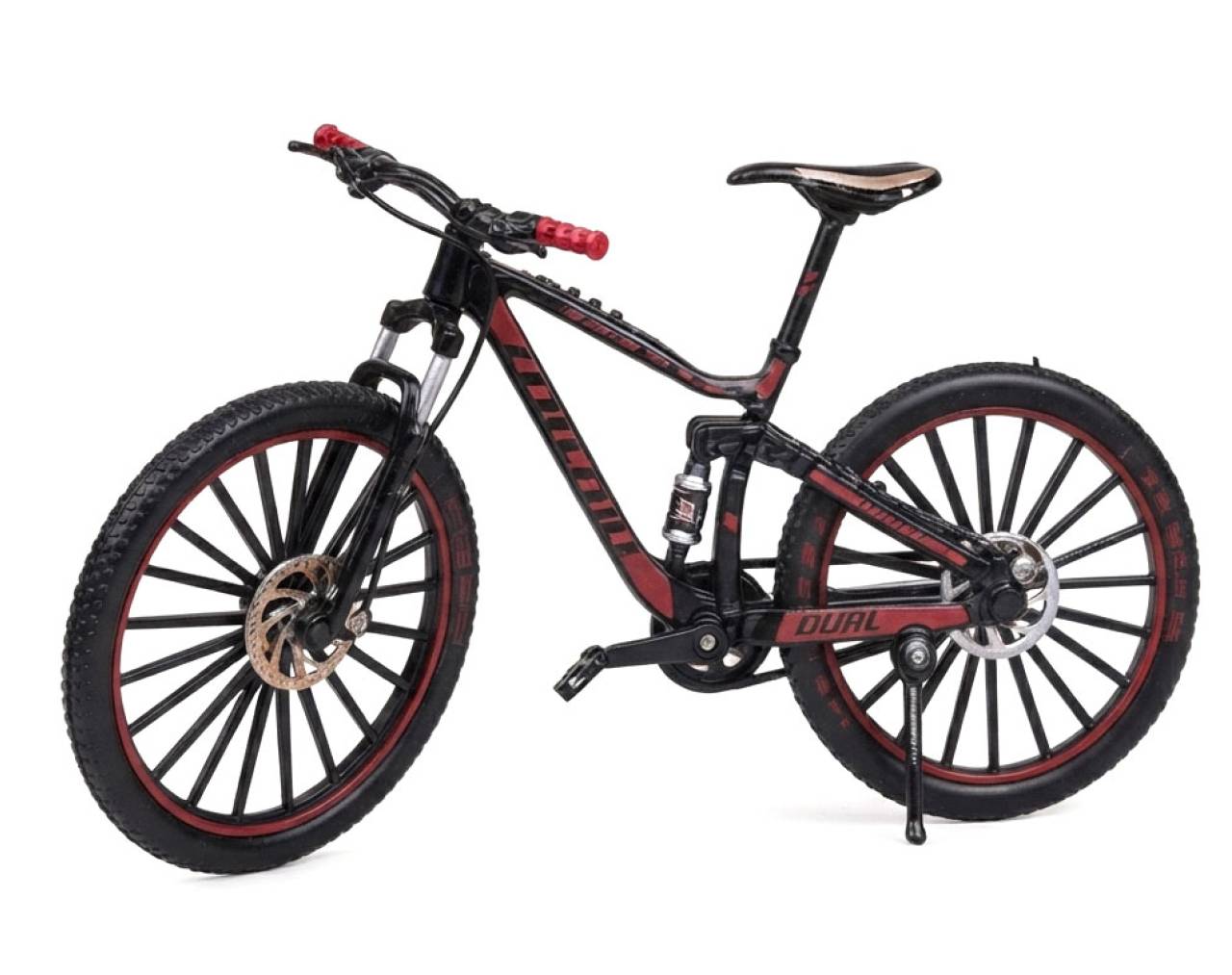 Bicycle Black & Red with Custom Spoked Wheels Escala 1:8 - Bike Die-Cast Mountain Metal Bike