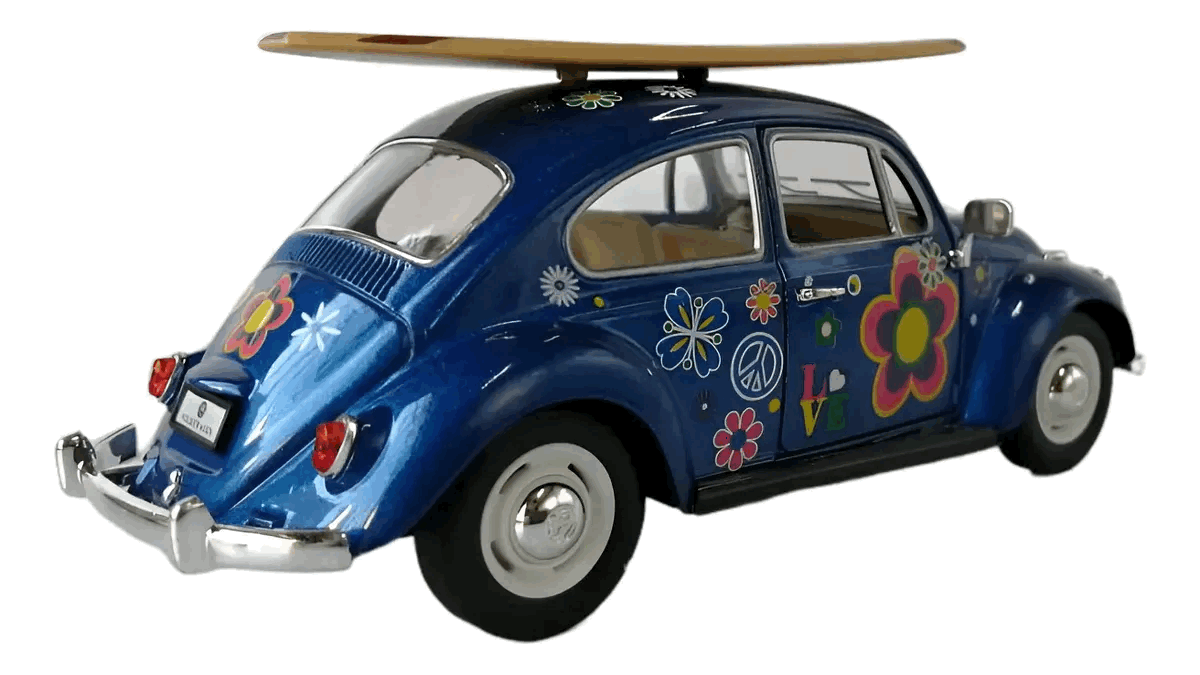 Volkswagen Beetle Blue Hippie Surf (1967) Escala 1:24 - Die-Cast KiNSMART