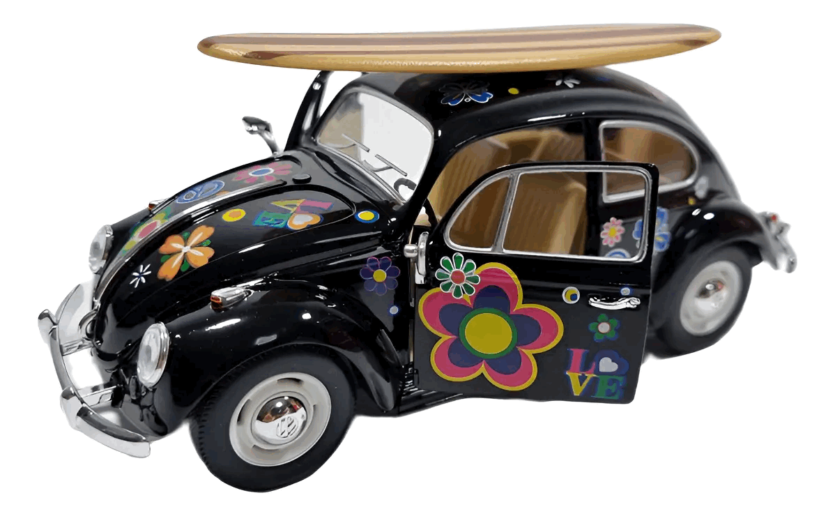 Volkswagen Beetle Black Hippie Surf (1967) Escala 1:24 - Die-Cast KiNSMART