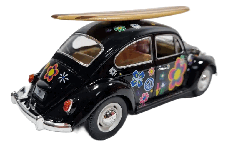 Volkswagen Beetle Black Hippie Surf (1967) Escala 1:24 - Die-Cast KiNSMART