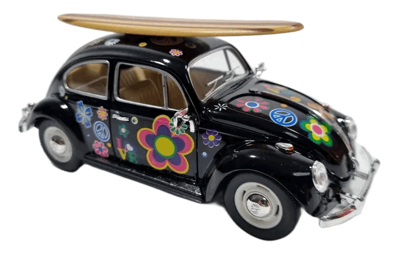 Volkswagen Beetle Black Hippie Surf (1967) Escala 1:24 - Die-Cast KiNSMART