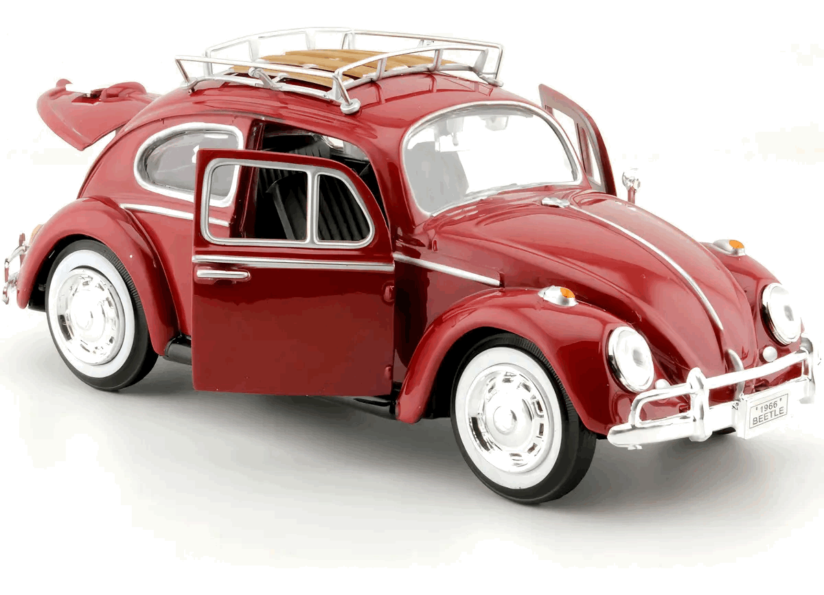 Volkswagen Beetle Red with Roof Luggage Rack (1966) Escala 1:24 - Die-Cast MotorMax