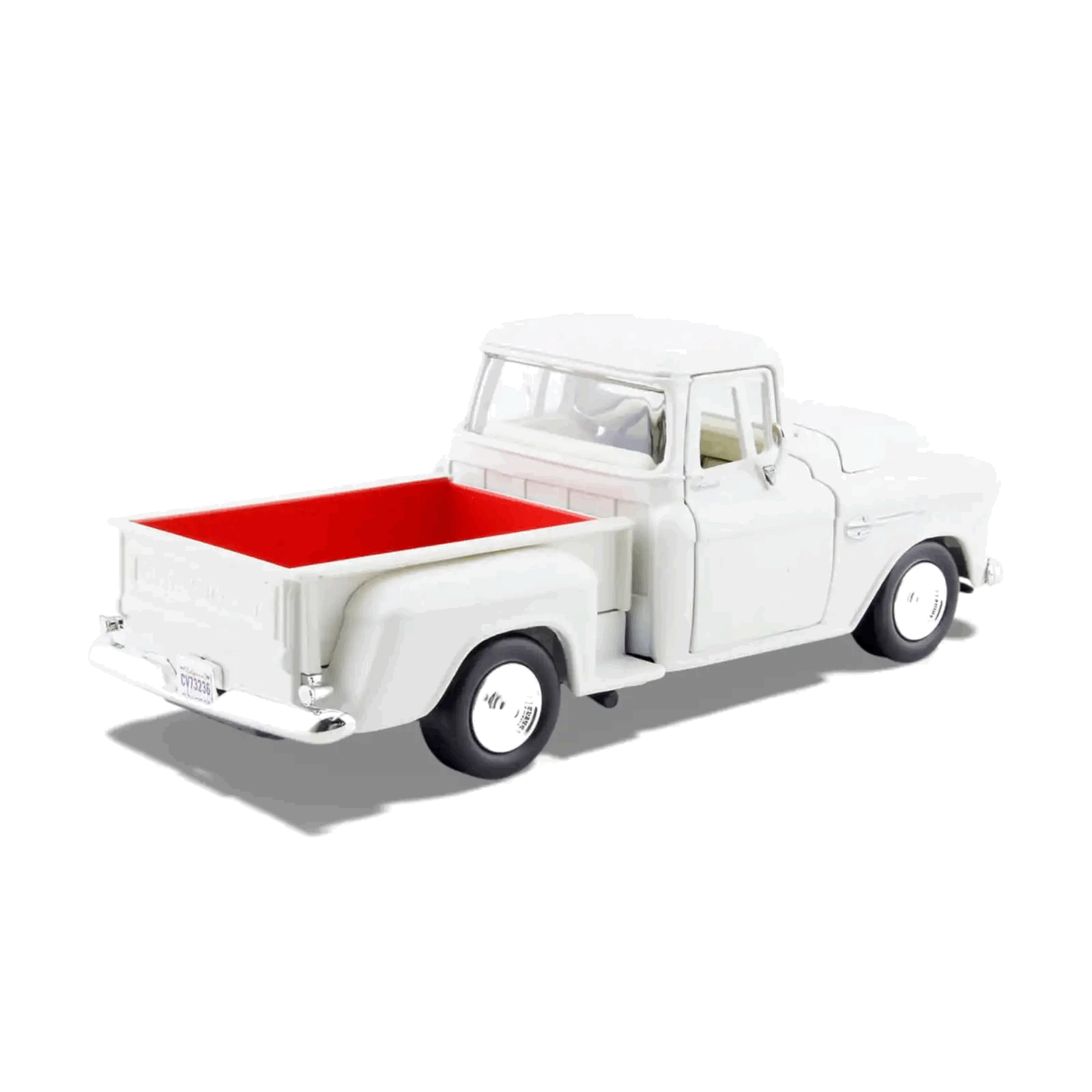1955 Chevy 3100 Stepside (WHite & Red) (Escala 1:24) - Timeless Legends - Die-Cast Motor Max