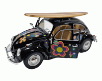 Volkswagen Beetle Black Hippie Surf (1967) Escala 1:24 - Die-Cast KiNSMART