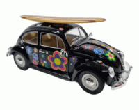 Volkswagen Beetle Black Hippie Surf (1967) Escala 1:24 - Die-Cast KiNSMART